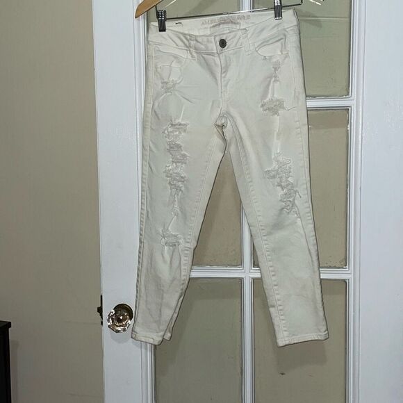 American eagle off white distressed skinny jegging crop jeans legging size 2 - Picture 1 of 12